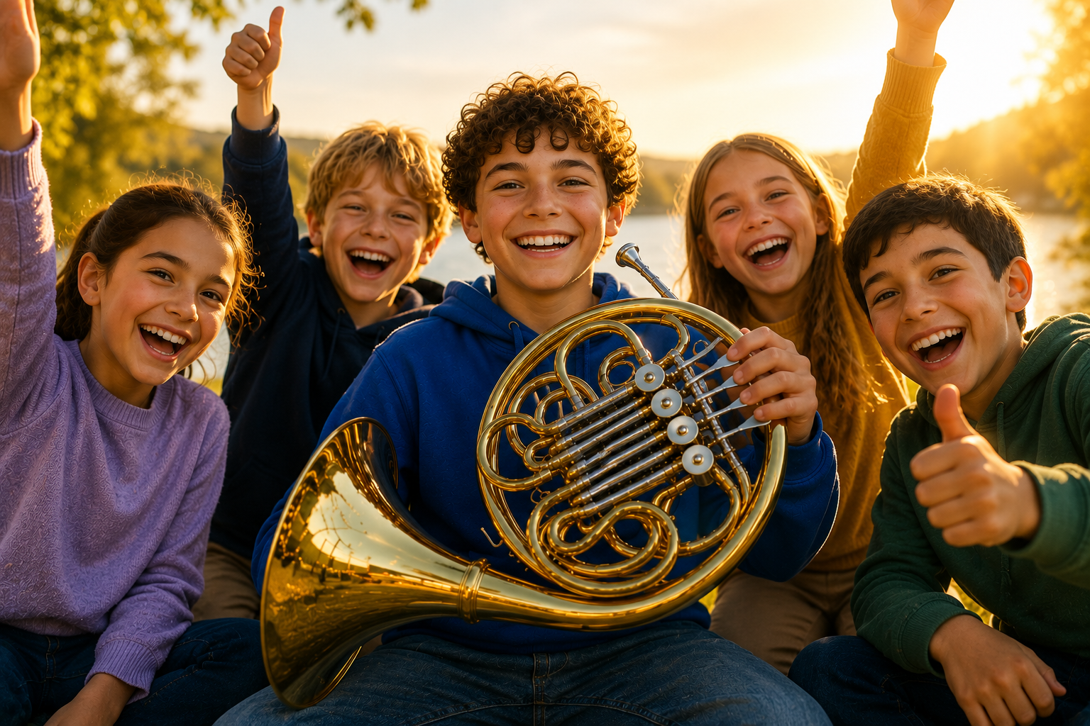 Enfants avec un cor